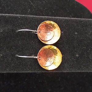 Chic Brass and Copper Hammered Earrings with 925 Wire Hooks
